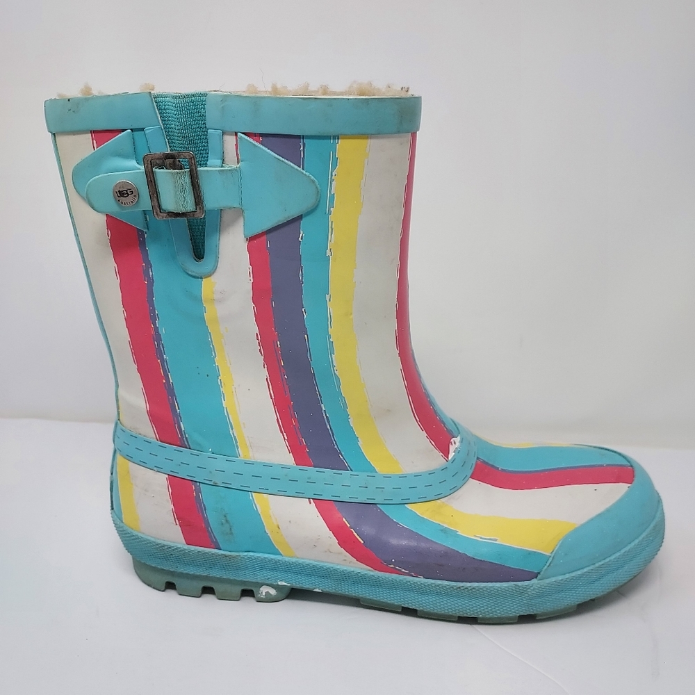 Ugg Fur Lined Striped Rain Boots Size 6 - Picture 4 of 10